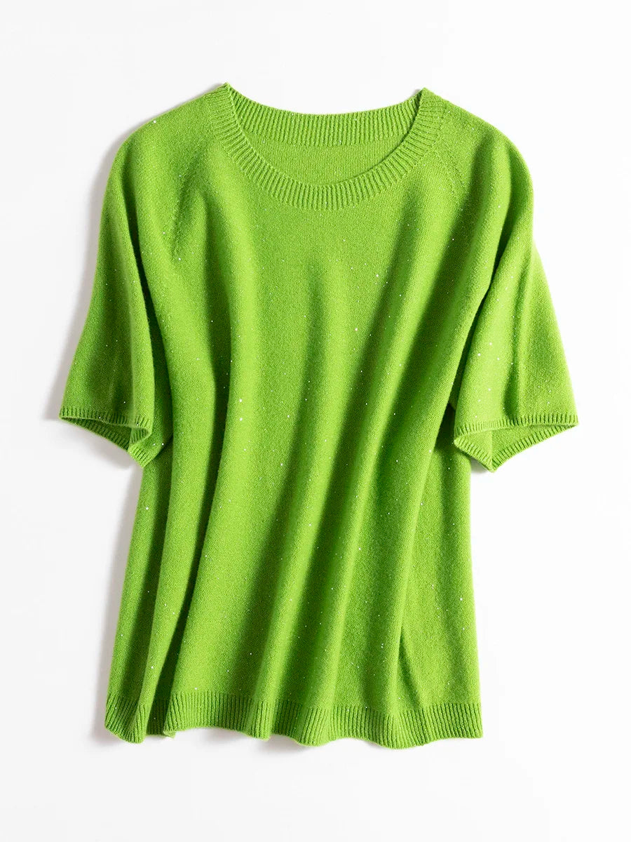 SuyaDream, 100%Merino Wool Pullovers for Woman, Round Neck, Short Sleeved Sweaters, 2025 Fall Winter Soft Warm Top, Pink, Olive - Matrix Studios