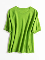 SuyaDream, 100%Merino Wool Pullovers for Woman, Round Neck, Short Sleeved Sweaters, 2025 Fall Winter Soft Warm Top, Pink, Olive - Matrix Studios