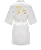 Wedding Party Team Bride Robe Kimono Satin Pajamas Bridesmaid Bathrobe Gold Letter SP089 - Matrix-studios.com