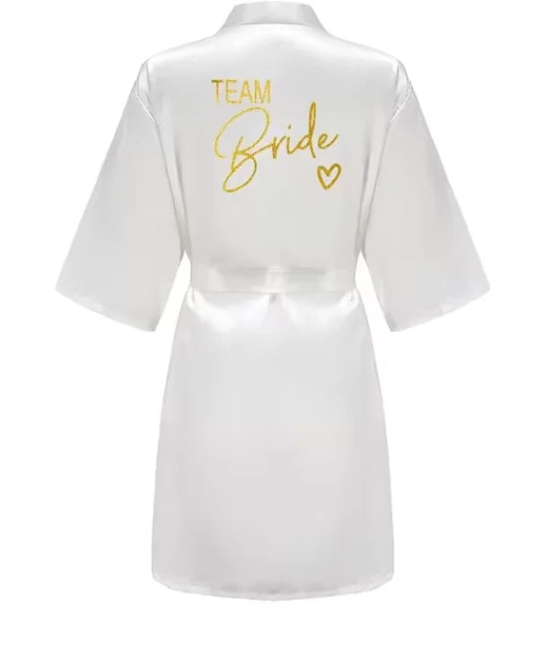 Wedding Party Team Bride Robe Kimono Satin Pajamas Bridesmaid Bathrobe Gold Letter SP089 - Matrix-studios.com