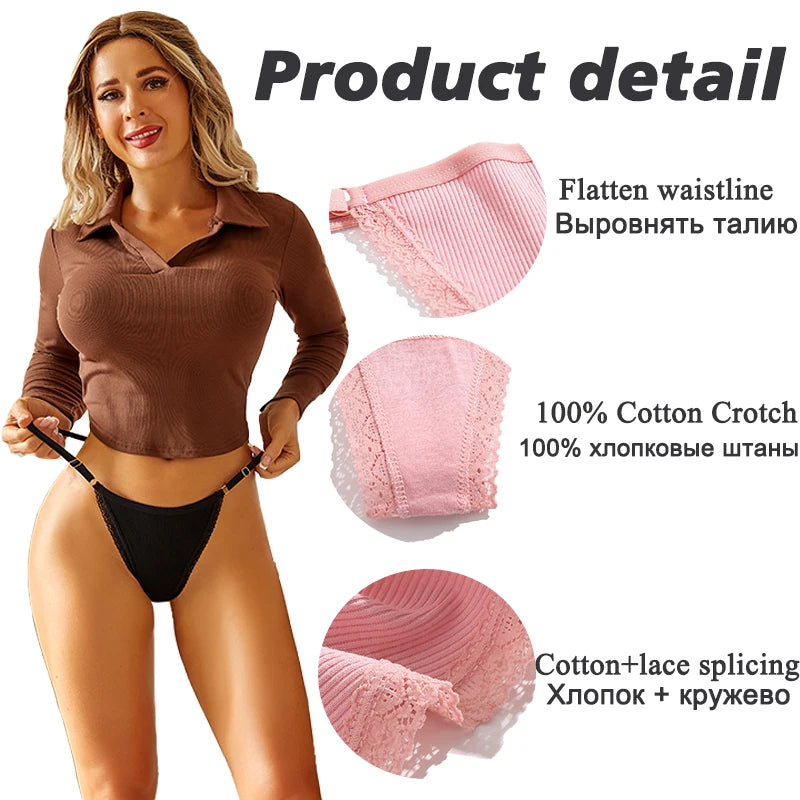FINETOO 5PCS/Set Sexy G-string Panties Cotton Women's Underwear  Adjustable Waist Girl Female Pantys Bikini Lady Thongs Lingerie - Matrix Studios