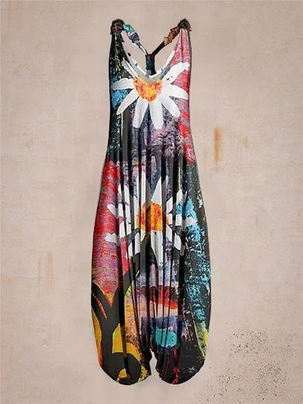 Wide Leg Bohemian Loose Overall Jumpsuit Ethnic Mandala Vintage Paisley Printing Women Rompers Backless Harem Bloomers Playsuit - Matrix Studios