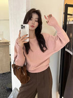 Knitted Sweater Women Pullovers New Long Sleeve Slash Neck Black Knit Sweater Pullover Women Tops Sweaters Women Clothing Q1476 - Matrix-studios.com