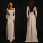Customized Prom Dresses Exquisite Square Sheath Evening Embroidery Flower Vertically Satin Formal Occasion Gown فساتين - Matrix Studios