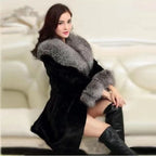 Women's new fox collar long velvet mink coat women's mink fur coat casual warmth - Matrix Studios