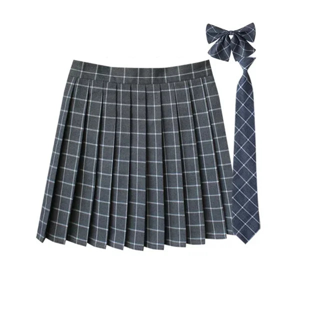 Women Summer Plaid Pleated Skirt With Necktie Bowtie Korean Jk Skirt Uniform Japanese School Preppy A Line Mini Skirts - Matrix-studios.com