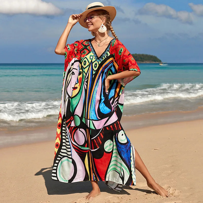 Plus Size Swimsuit Kaftans Beach Cover Ups Colorful Outfits Dress Bathing Suit for Women Vacation Outfits - Matrix Studios