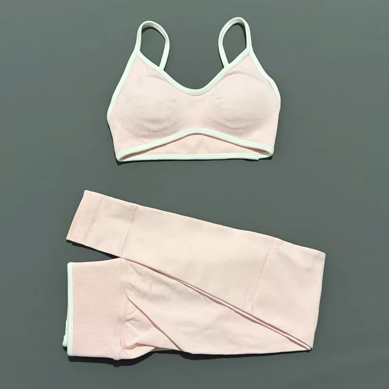 2Pcs HISTELLO Women's Seamless Yoga Fitness Set Ignite Sculpt Scrunch Leggings Strappy Halter Bra Gym Sports Fitness Outfit - Matrix-studios.com