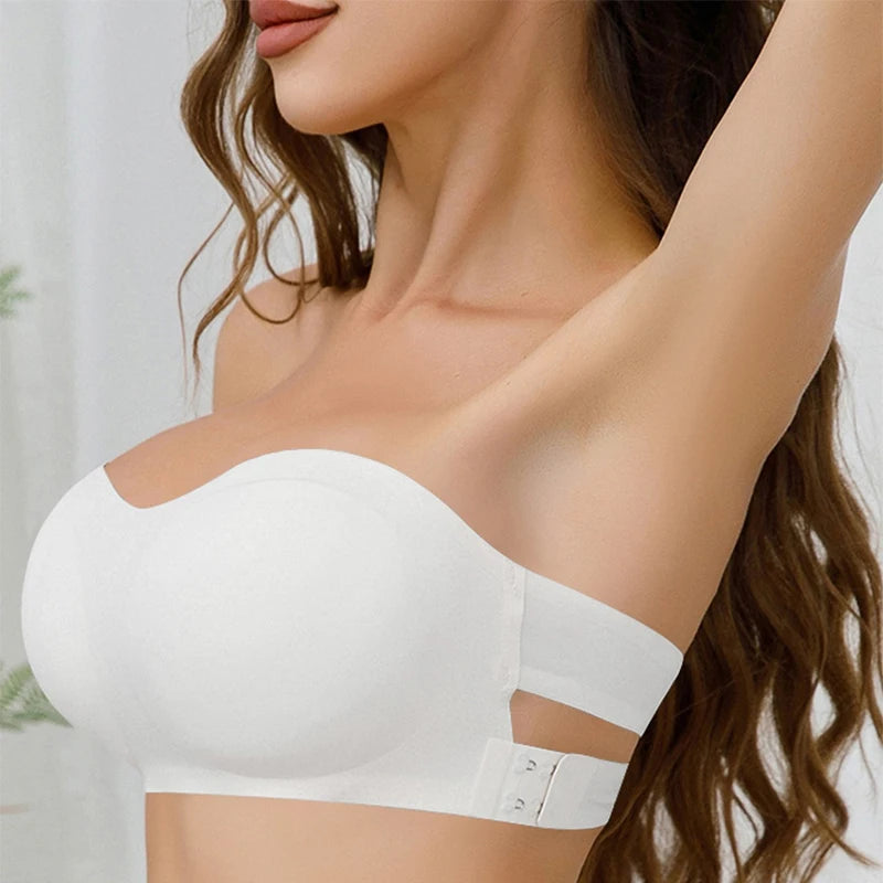 Women's Sexy Strapless Push Up Bra Removable Padded Seamless Ice Silk Top Women Invisible Beauty Back Anti-slip Off-shoulder Bra - Matrix Studios