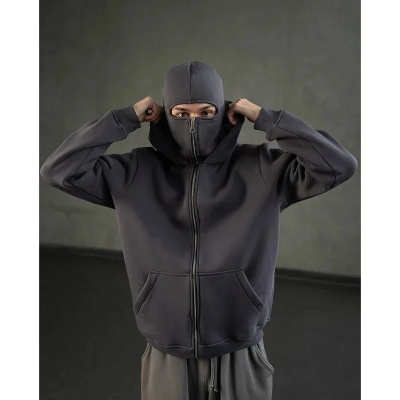 2025 Autumn Men Balaclava Y2K Gothic Harajuku Winter New Item Double Hooded Sweatshirt Men's Hooded Mask Zipper Sportswear Women - Matrix Studios