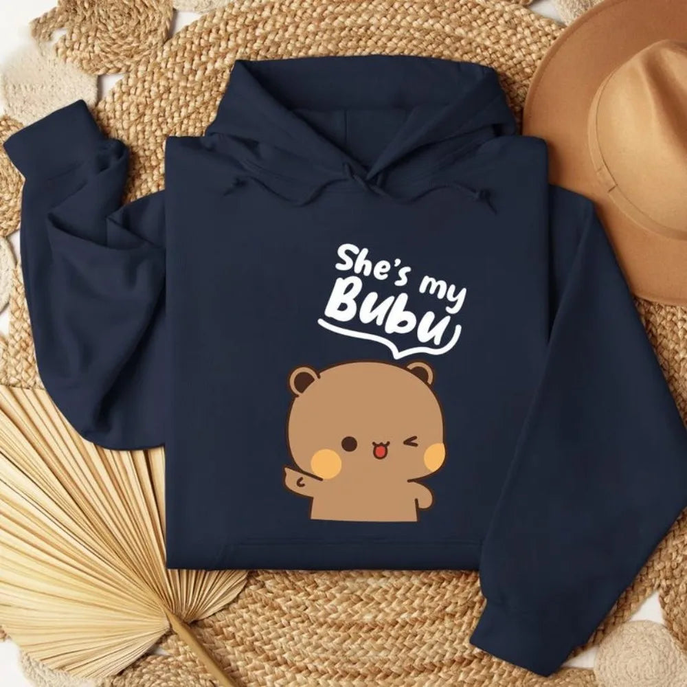 Bubu Dudu Bear Couple Hoodies Matching His and Hers Outfit Casual Cute Couple Outfits Fall Winter Men Women Daily Life Apparel - Matrix Studios