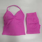 No Logo 2Pcs Gym Set Women Backless Tank Tops High Waist Scrunch Seamless Shorts Gym Suit Fitness Clothes Activewear Workout Set - Matrix-studios.com