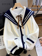 Sweet Sailor Collar Sweaters for Women 2025 New Loose College Style Cardigan Woman - Matrix Studios
