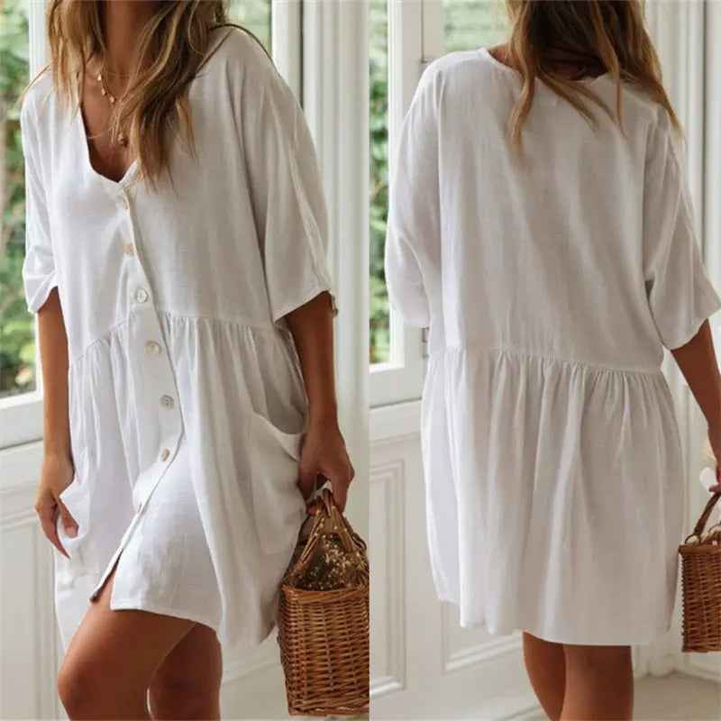 New Cover-ups 2023 Sexy V-neck Summer Beach Dress Tunic Women Casual Beachwear Swimsuit Cover Up Sarong Plage N771 - Matrix Studios