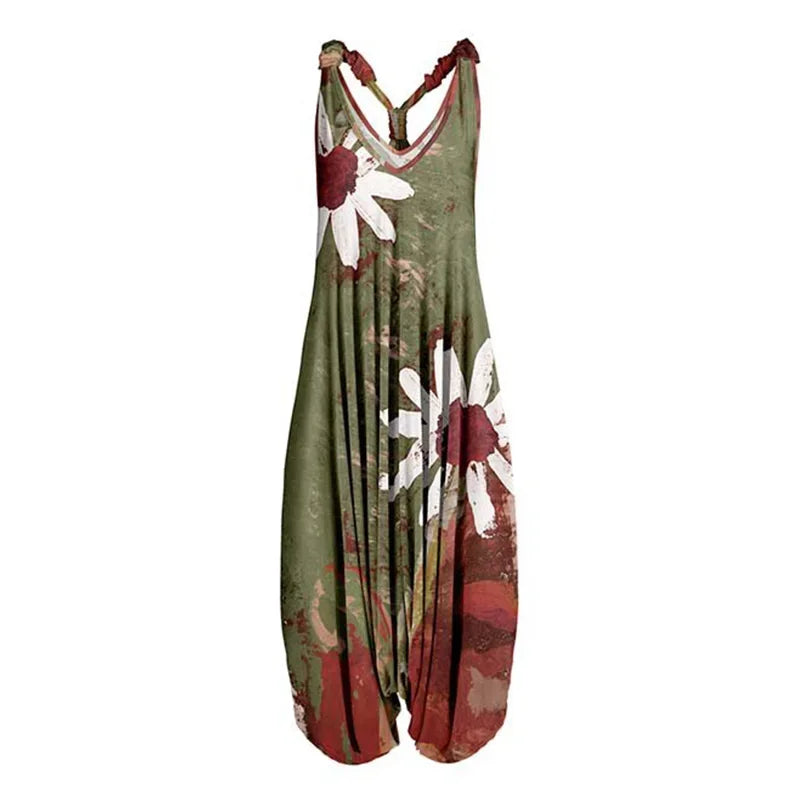 Wide Leg Bohemian Loose Overall Jumpsuit Ethnic Mandala Vintage Paisley Printing Women Rompers Backless Harem Bloomers Playsuit - Matrix Studios