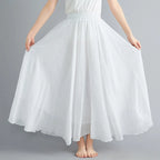 28-Color Mori Girl Literary Cotton Linen Dress Elastic Waist A-line Expansion Skirt Solid Color Ethnic Style Women Long Skirts - Matrix-studios.com