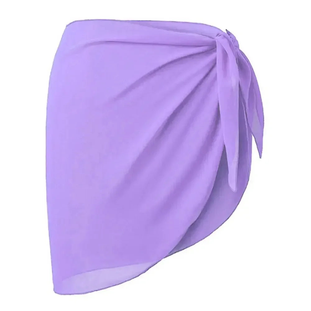 Summer Women Short Solid Sarong Swimsuit Coverups Beach Bikini Wrap Sheer Short Skirt Chiffon Skirt Scarf Swimwear Cover-ups - Matrix Studios