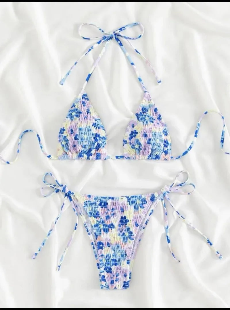 sexy floral print halter bikinis sets biquini high waist thong swimsuit Swimwear Biquini conjunto de bikini tankini beachwear - Matrix-studios.com