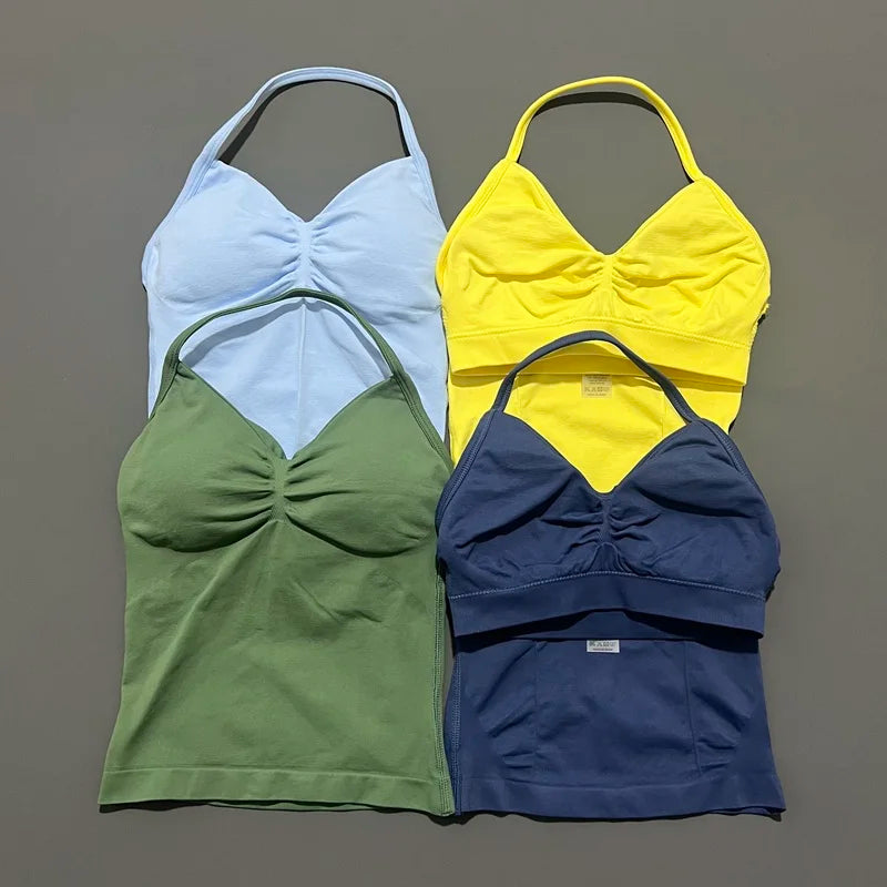 Women Solid Color Yoga Sports Tank Top Sleeveless Quick Dry Breathable Elastic Slim Fit Gym Workout Running Fitness Soft Skin - Matrix-studios.com