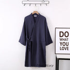 Couples Crepe Gauze Bathrobe Solid 100% Cotton Robe Long-sleeved V-neck Kimono Wedding Robes Sleepwear Plus Size Dressing Gown - Matrix-studios.com