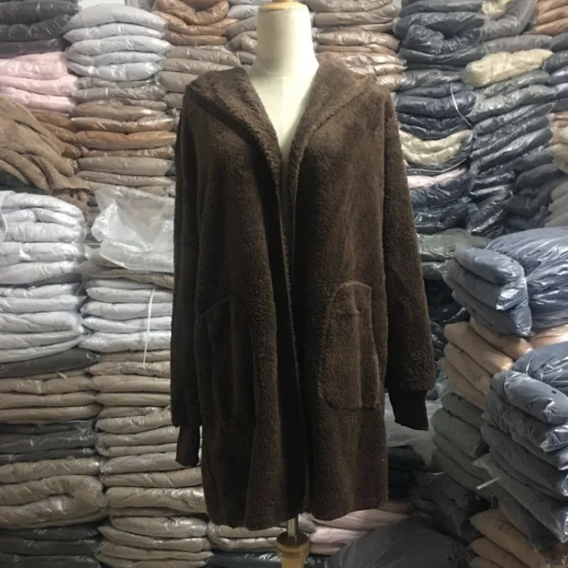 12 Colors Fleece Sweatshirt Long Cardigans Autumn Winter Female Long Sleeve Double Side Wear Flurry Loose Hoodie Coats Outwear - Matrix Studios