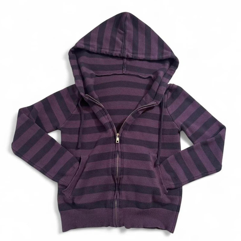 Harajuku Vintage Y2K Women's Hoodie Sexy Slim Fit Chic Casual Striped Cardigan Sweatshirt Grunge Punk Hip Hop Female Streetwear - Matrix Studios