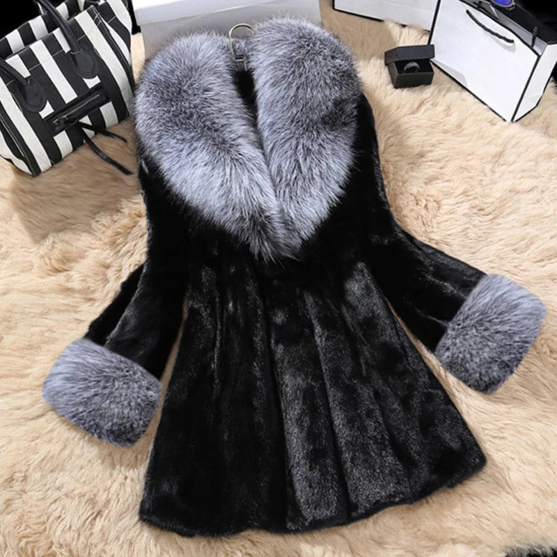 Women's new fox collar long velvet mink coat women's mink fur coat casual warmth - Matrix Studios