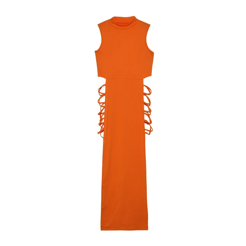 Criss Cross Cut Out Dress, Sexy Bodycon Mock Neck Sleeveless Dress, Women's Clothing - Matrix-studios.com