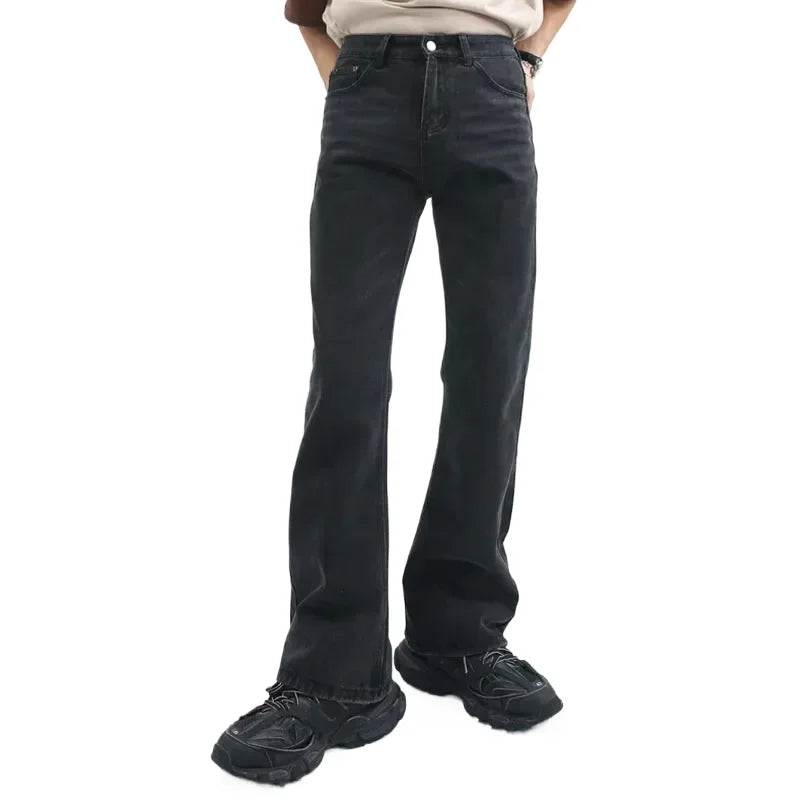 Men High Street Hip Hop Casual Small Flare Denim Jeans Pant Male Japan Korea Style Streetwear Vintage Denim Trousers Pant - Matrix Studios