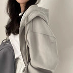 Korean Hood Shirt Women Fashion Fleece Lined Loose Hoodies Zipper Long Sleeve Crop Tops Harajuku Female Jackets Coats Sweatshirt - Matrix Studios