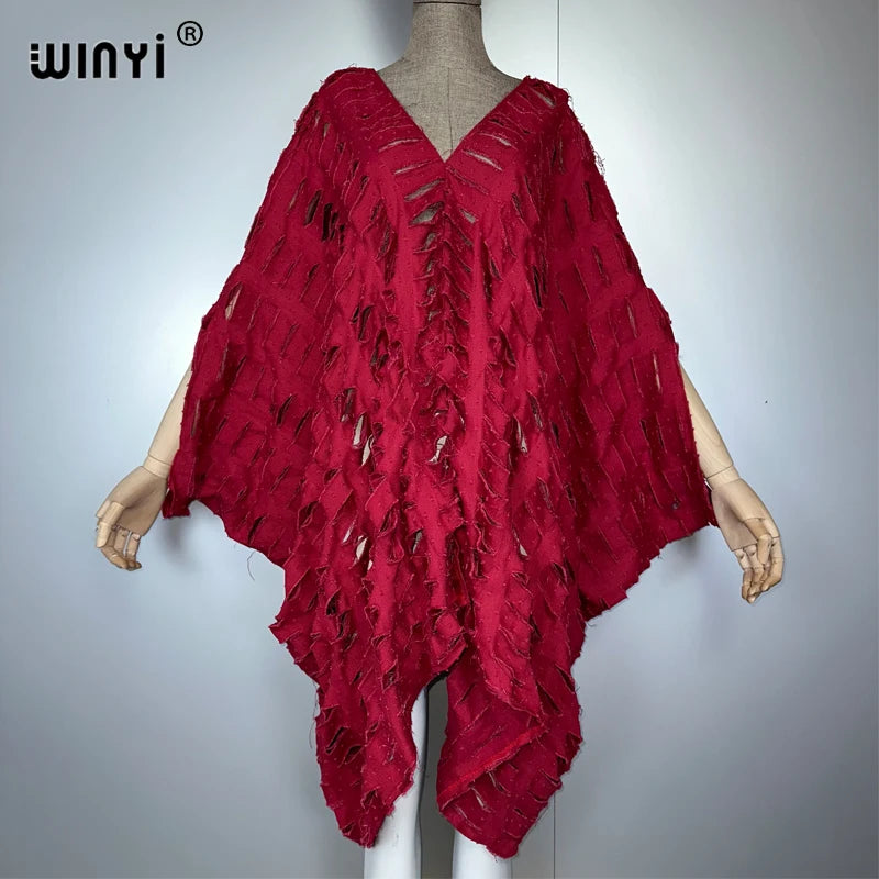 WINYI Original V Neck Denim Sexy Short Dress with Holes New Fashion Africa Womens Party Holiday Casual Maxi Beach Dress - Matrix Studios