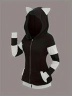 2024 European and American fashion women's new thick cat ears in autumn and winter long color matching hooded sweater coat - Matrix Studios
