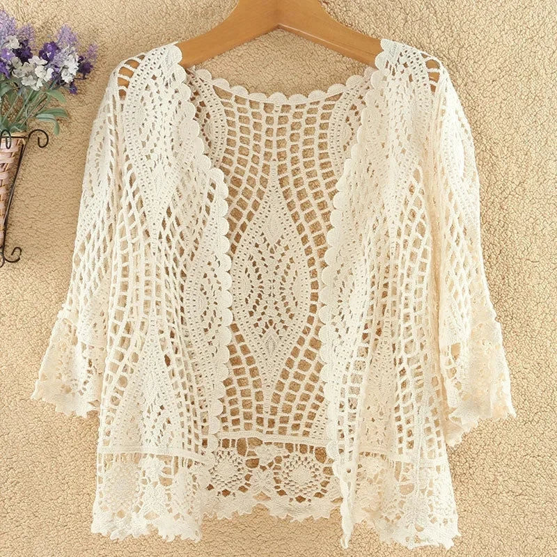 Knitted Cardigan Jacket Women Spring Summer New 2025 Hollow Shawl Short Sun-proof Tops Female Casual All-match Thin Ladies Coat - Matrix Studios