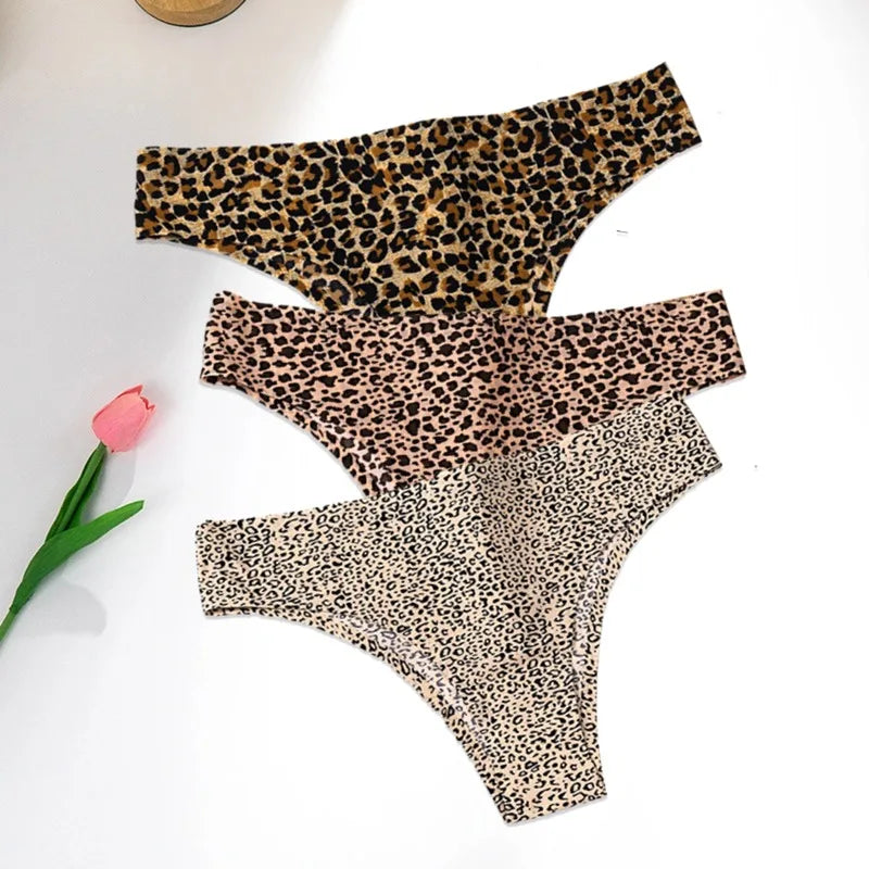 WarmSteps 3Pcs/Set Sexy Leopard Thongs Women's Panties Thongs 2024 New Female Underwear Seamless Printed Panties Ice Silk Briefs - Matrix Studios