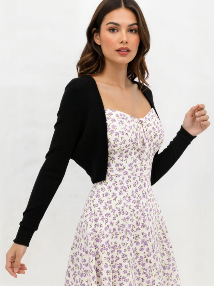 AOSSVIAO 2026 Summer Elegant Solid Women Cardigan Coat Short Sleeve Korean Thin Knitted Shirt Female Y2K Cropped Top Outwea - Matrix Studios