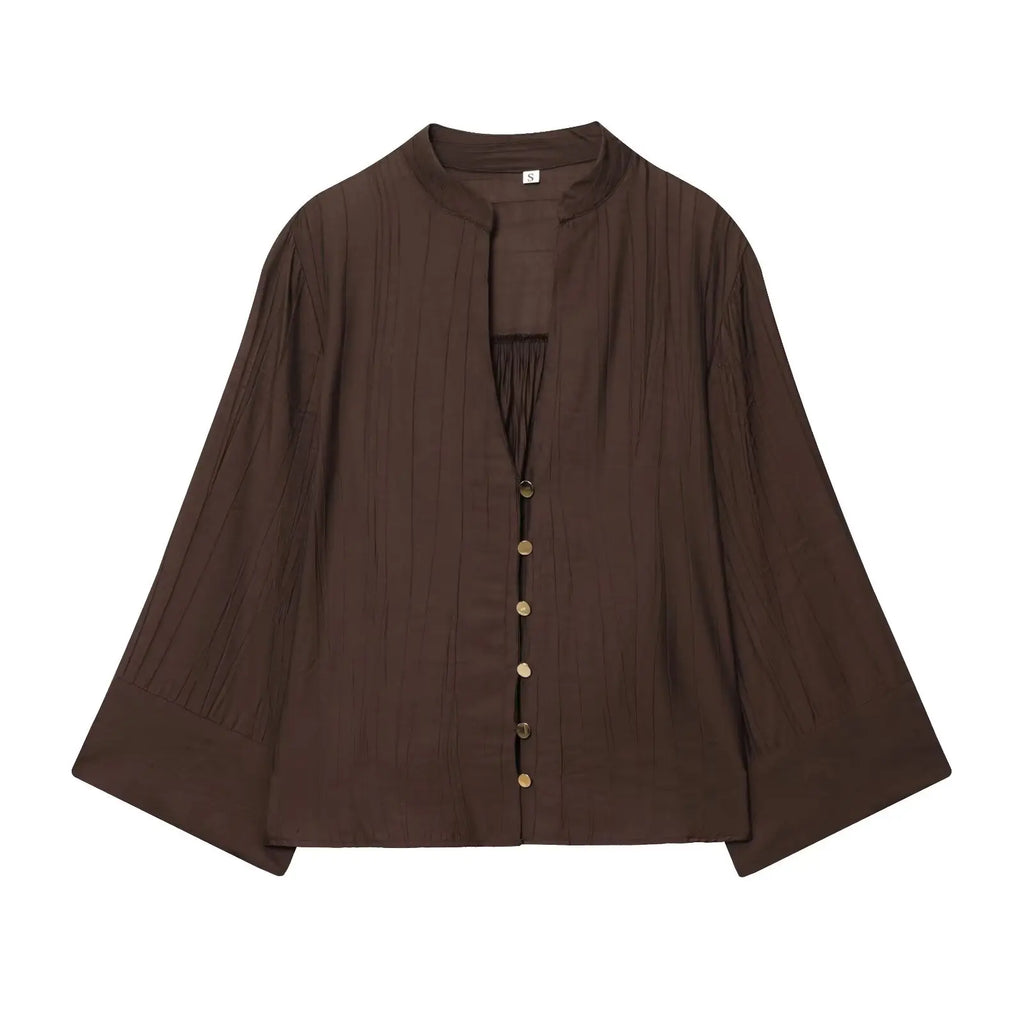 TFAFXY 2026 Sprinf Women Sets Wrist Sleeve Patchwork Loose V-neck Shirt Oversize Blouse Wide Leg Pants Suits Outfits - Matrix-studios.com