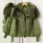 OFTBUY New Winter Large Real Fox Raccoon Fur Puffer Coat Women Oversized Feather Down Parka Knit Sleeve Duck Down Jacket Female - Matrix Studios
