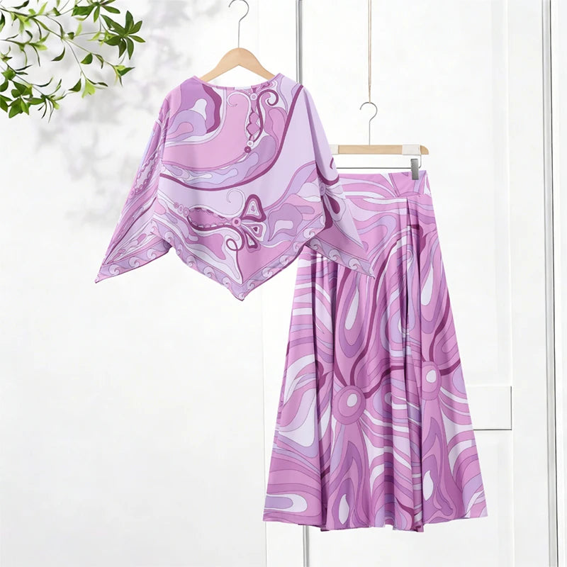 Loose Printed Shirt Skirt Suits Women Beach Irregular Full Sleeve Top Female Sets 2026 Fashion Summer Long Skirt Ladies Outfits - Matrix-studios.com