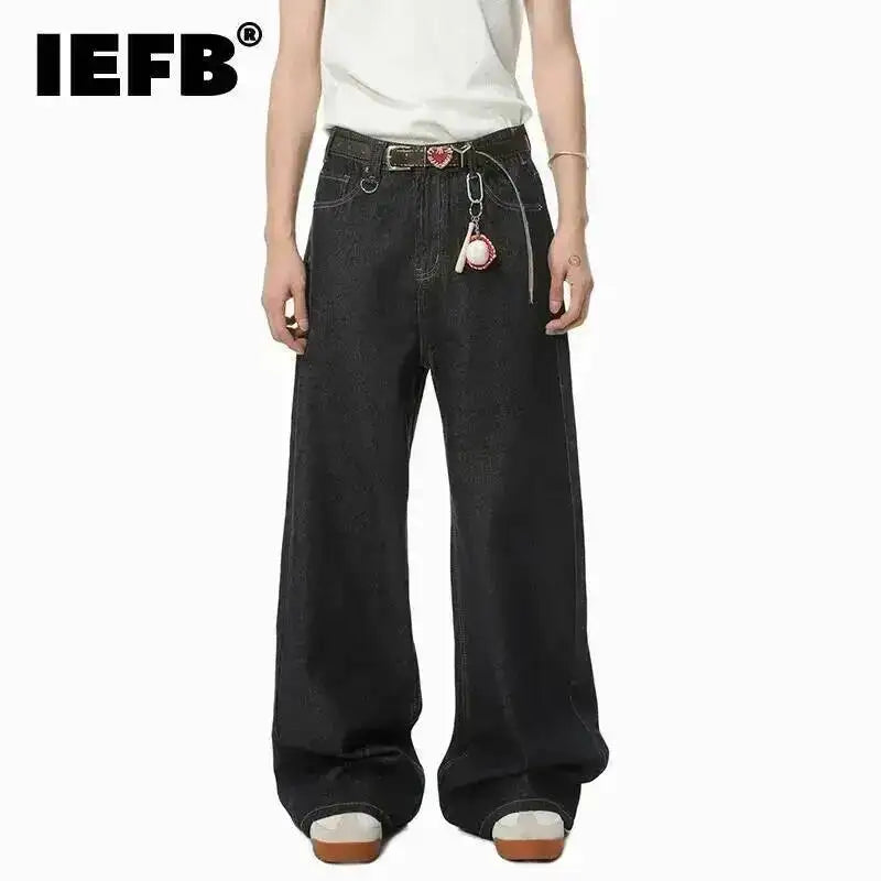 IEFB Men's Straight Denim Pants New Cleanfit Solid Color Korean Version Wide Leg Versatile Casual Jeans Trend New Autumn  9C1519 - Matrix Studios
