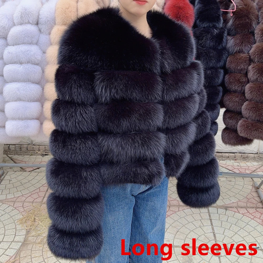 QUEENTINA Fox Fur Coat Long Sleeves Real Winter Women'S Brown 2025 Leather And Skin Clothing Natural New In Coats & Jackets - Matrix Studios