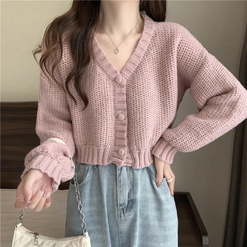 Women sweater cardigans V-neck button up casual knit sweet cardigan coat for woman 2024 Autumn Winter - Matrix Studios
