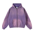 Men's Zip Up Hoodies Tie Dye Washed Double Oversize Cardigan Sweatshirt Loose Plus Plush Gradient Man Hooded Pullovers Winter - Matrix Studios