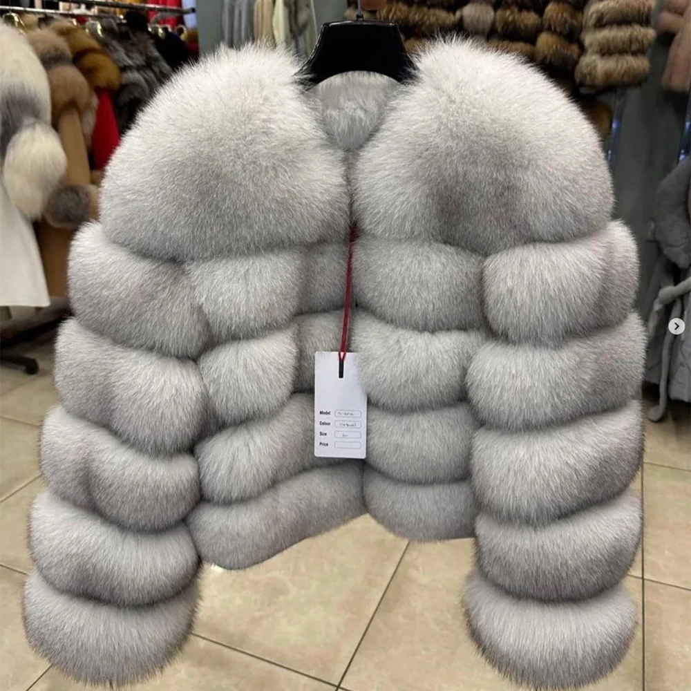 QUEENTINA 50cm Real Fox Fur Coat Women'S New Fashion Winter Furry 2025 Leather And Skin White Clothing Natural New & Jackets - Matrix Studios
