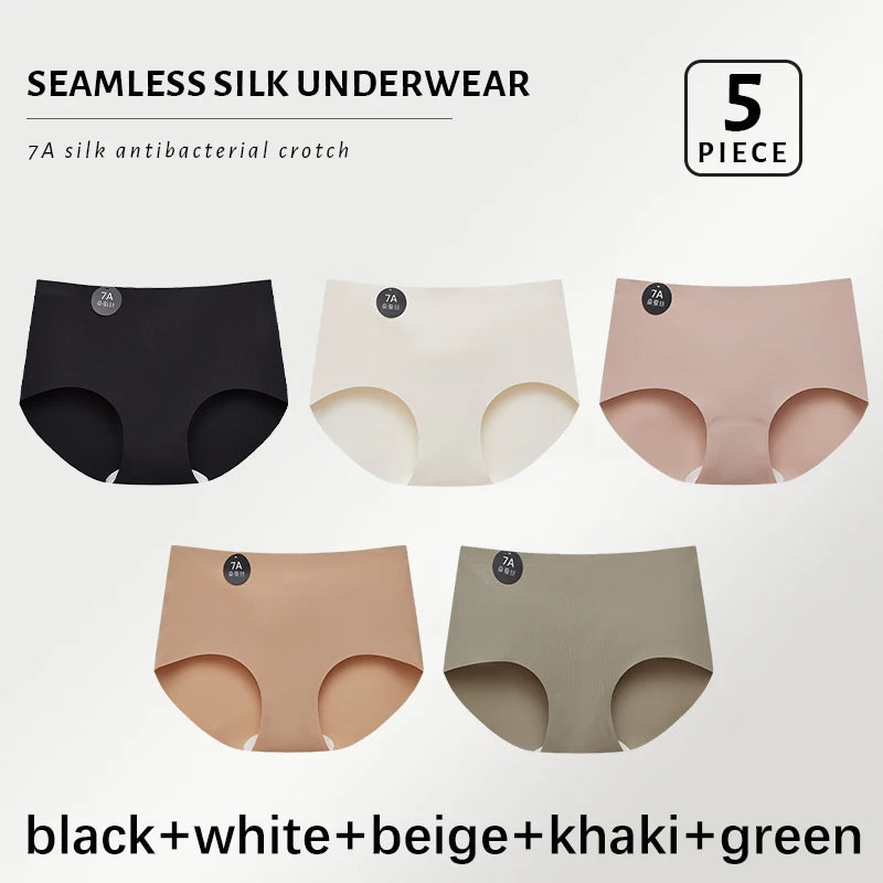 5PCS Seamless Mulberry Silk Panties Woman Underwear Ultra-Thin High Elastic Invisible Briefs Soft & Breathable Female Lingerie - Matrix Studios