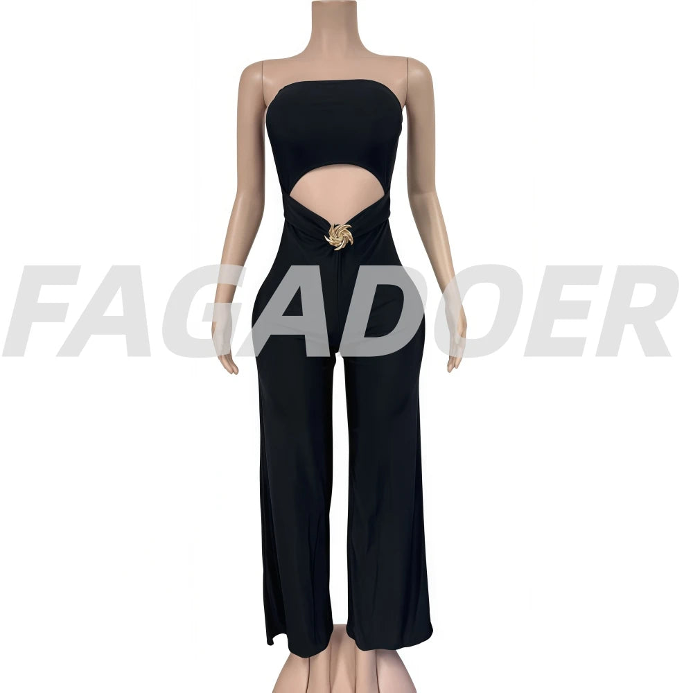 FAGADOER Sexy Hollow Out Bodycon Jumpsuit for Women Solid Color Sleeveless Backless Rompers Female Streetwear Overalls 2025 New - Matrix Studios
