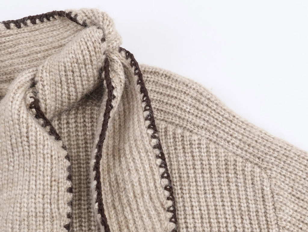 2025 Winter New Sweet and Fashionable Stand up Collar Long Sleeve Bow Decoration Knitted Sweater for Women - Matrix Studios