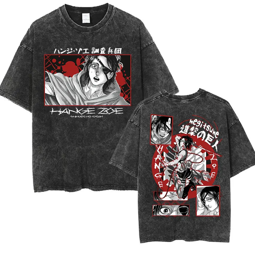 Anime Attack on Titan Vintage Washed Print T-shirt Mikasa Ackerman Eren Jaeger Wings of Freedom Logo Mens Summer Cotton T-shirts - Matrix Studios