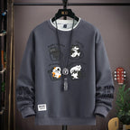 Spring Men's Sweatshirt Japan Cartoon Cats Printed Long Sleeve T-shirt Fashion Men's Clothing Khaki O Neck Harajuku Top 2024 New - Matrix Studios