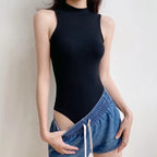 White Strappy Bodysuit Sexy Backless Ribbed Bodysuit Romper string femme sexy Sleeveless Tank Top gloved bodysuit Body Female - Matrix-studios.com