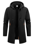 Men's Retro Zipper Jacket Mid Length Windbreaker Spring Autumn Winter Fleece Warm Jackets Fashion Casual Patchwork Yarn Coat - Matrix Studios
